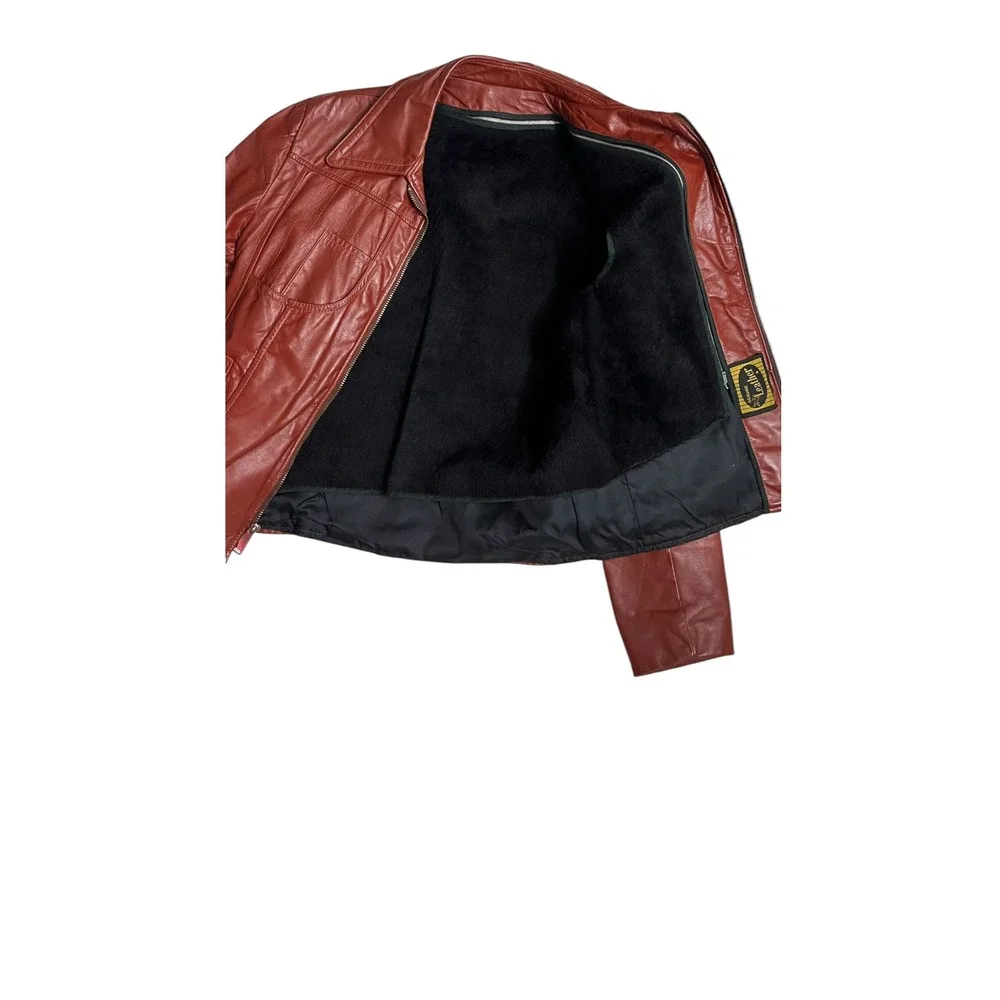 Vintage 70s Red Leather Jacket Men's Fight Club Tyler Durden Style Lined M